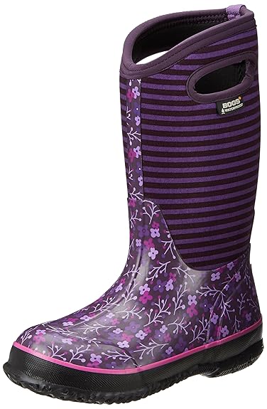 Bogs Kids Classic Flower Stripe Waterproof Winter & Rain Boot 