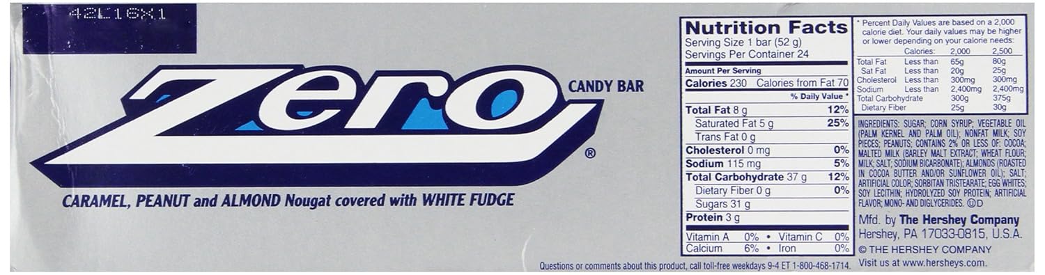 Amazon.com : Zero Candy Bar, 1.85-Ounce Packages (Pack of 24 ...