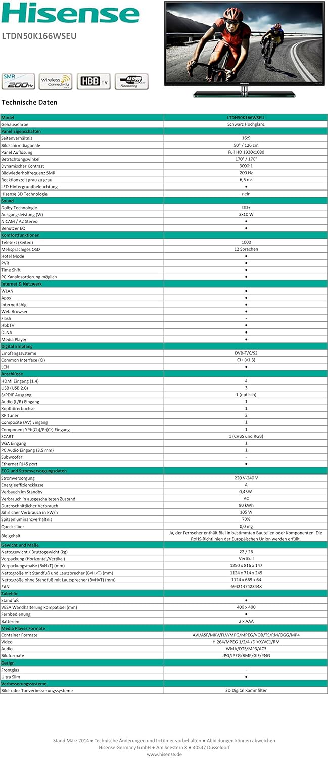 Hisense LTDN50K166WSEU 127 cm (50 Zoll)