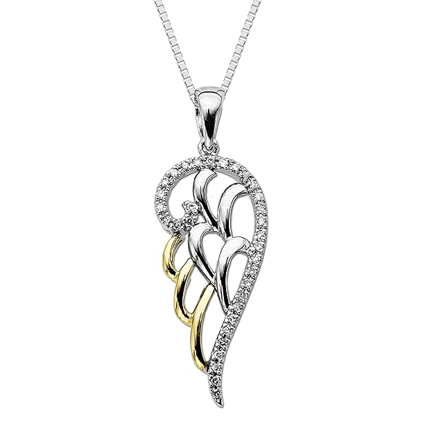 Angel Wing Pendant Necklace XPY Sterling Silver and 14k Yellow Gold 18