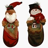 Fabric Burlap Stuffed Santa or Snowman Knick-Knack Holder