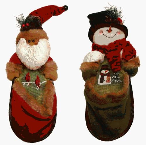 Fabric Burlap Stuffed Santa or Snowman Knick-Knack Holder