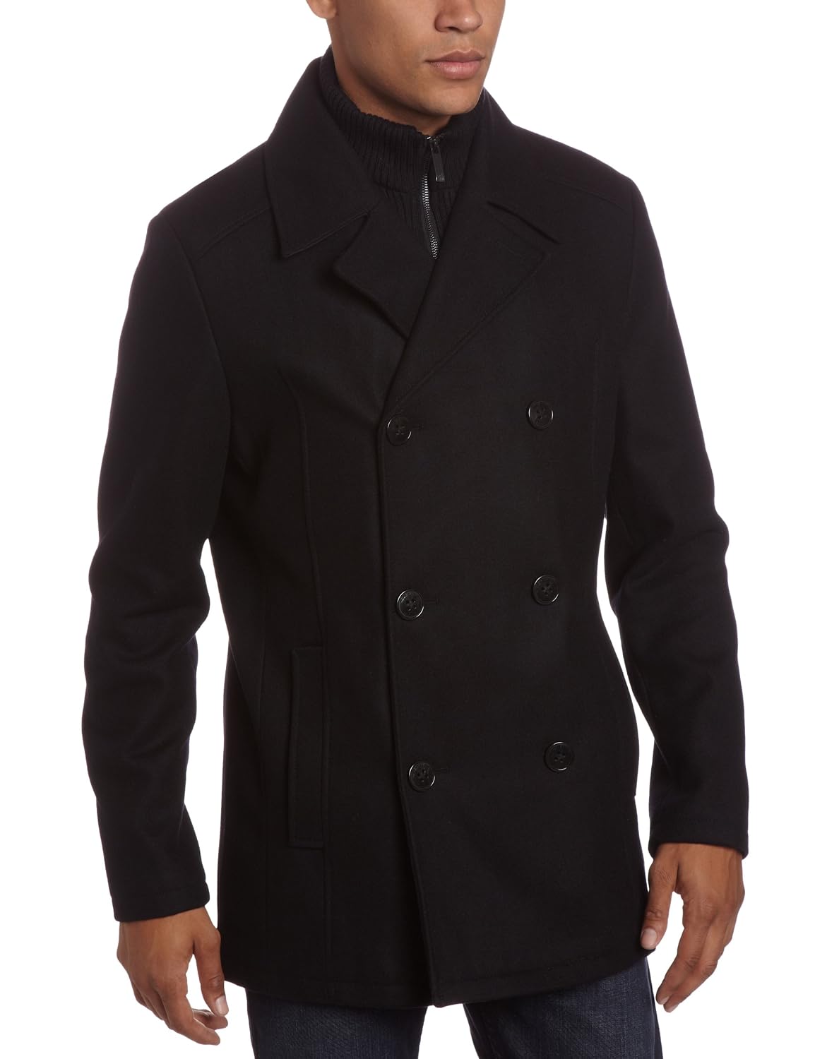 Kenneth Cole Reaction Men's Melton Peacoat With Bib