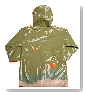 Kidorable Toddler/Little Kid Dinosaur Rain Coat,Green, Little Kid Back