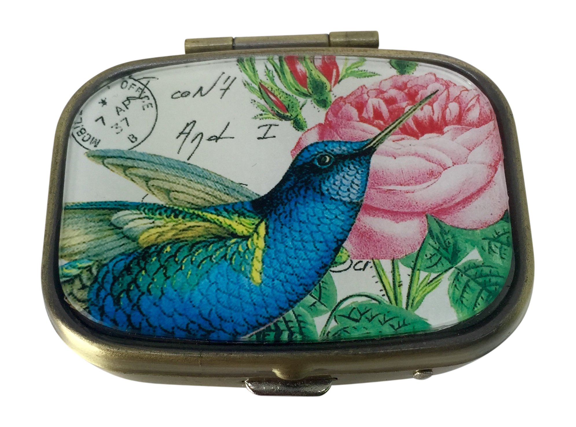 Decorative Metal Pill Box Blue Hummingbird Gift Box 2 Compartment