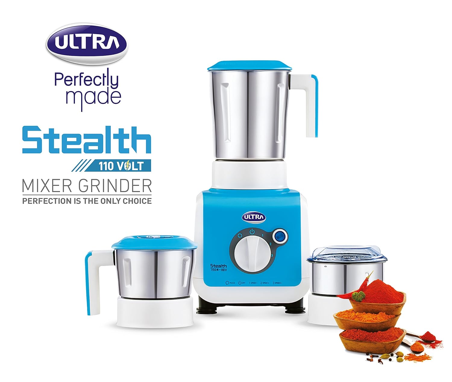 Ultra Stealth 3 Jar 750Watt Indian Mixie Mixer Grinder 110 Volts USA