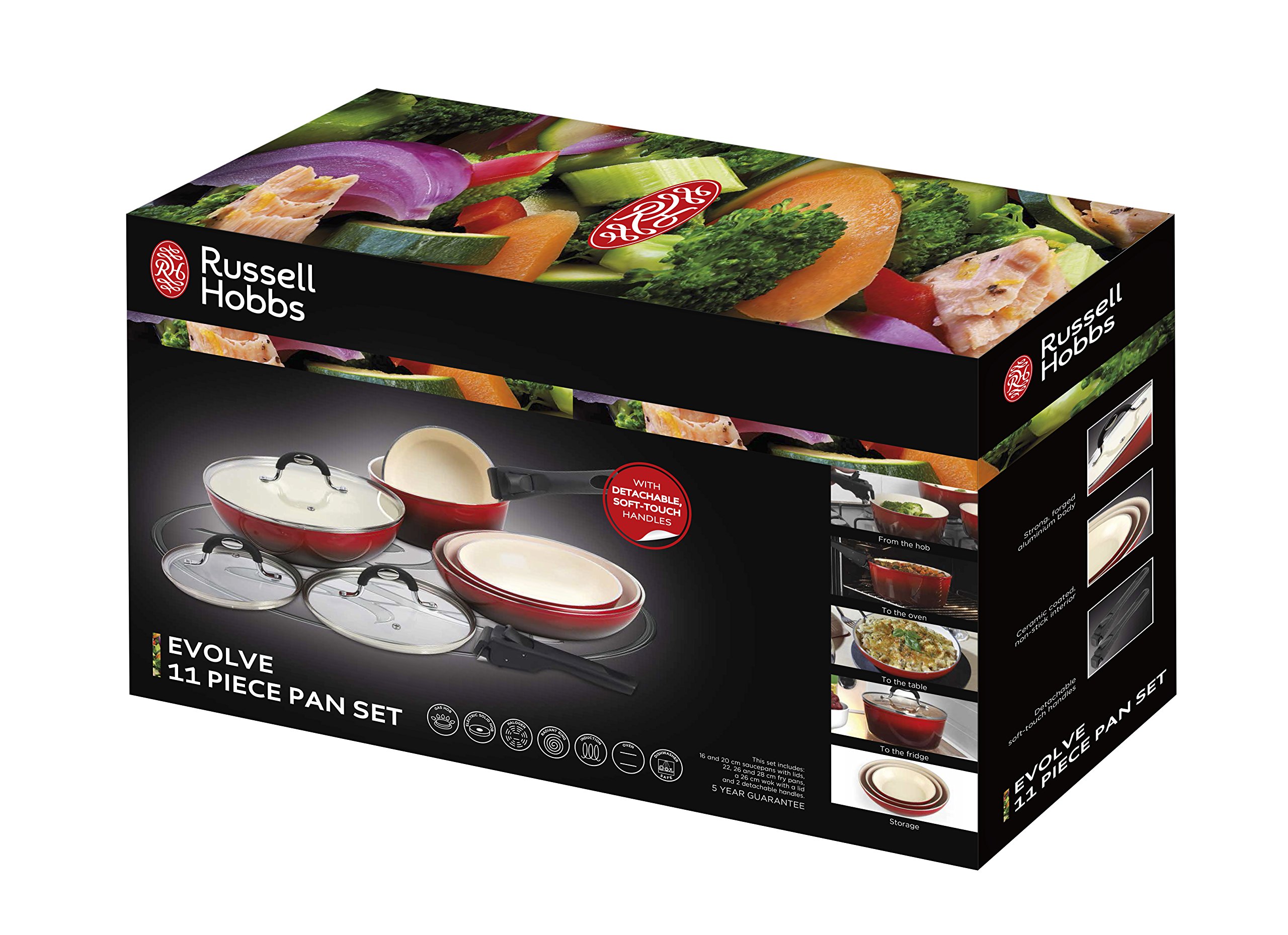 Russell Hobbs 11Piece Detachable Handle Evolve Pan Set Red eBay