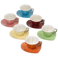 Classic Coffee & Tea Inside Out Heart Cups & Saucers, Set of 6, Assorted/Platinum, 5 Oz.