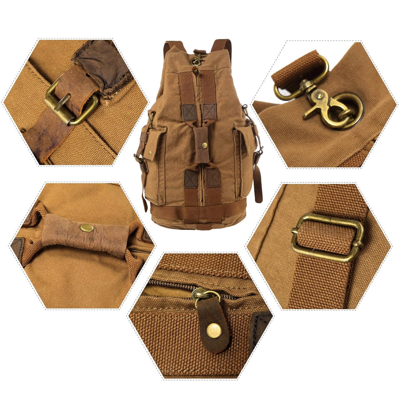 S ZONE Vintage Canvas Hiking Camping Travel Backpack with Adjustable