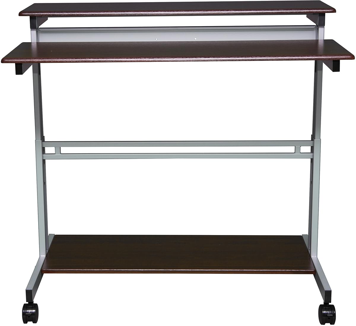 48" Shelves Mobile Ergonomic Stand Up Desk Computer Workstation (Dark Walnut Shelves / Silver Frame)