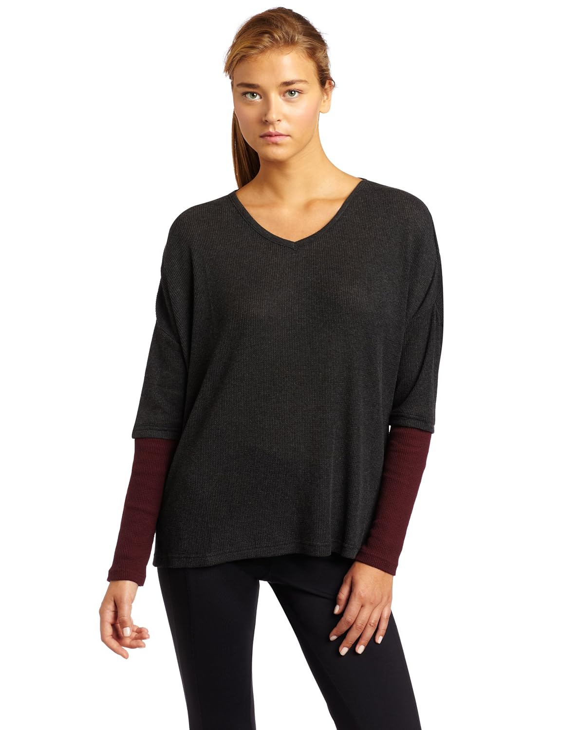 HKNB Heidi Klum for New Balance Women's Oversized Long Sleeve V-Neck Thermal Top