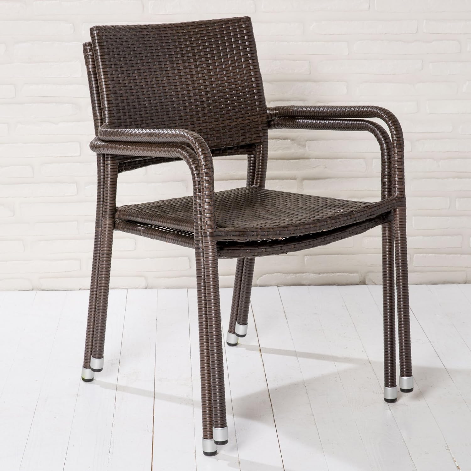 4 stapelbare Gartenstühle Stapelstühle braun in Rattanoptik