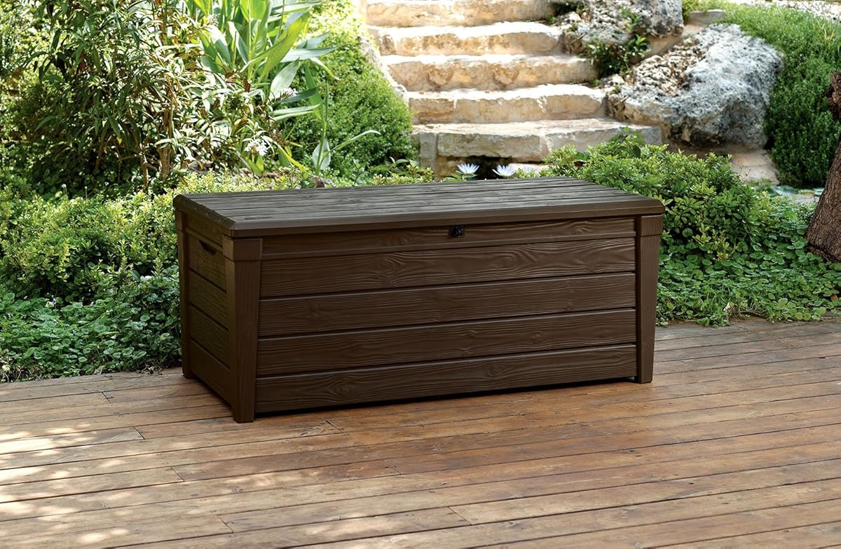 Keter Brightwood 120 Gallon Outdoor Resin Garden Patio Storage