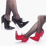 SCREAM-18, 6 Spike Metal Heel Lace-up Shoe in Black or Red, Devious by Pleaser USA
