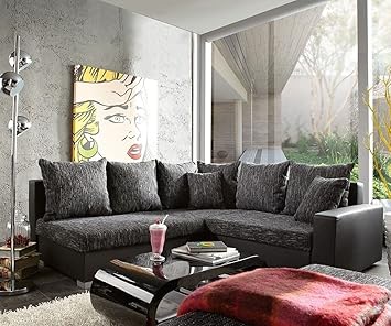 Couch Lavello 210x210 Grau Schwarz Ecksofa Ottomane links inkl. Hocker