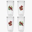 Tropical Parrots & Anthuriam Flowers 16 oz Insulated Beverage Tumblers Set, Clear (Set of 4)