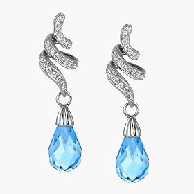 14K White Gold Genuine Blue Topaz and Diamond Earrings (1/4 cttw.)