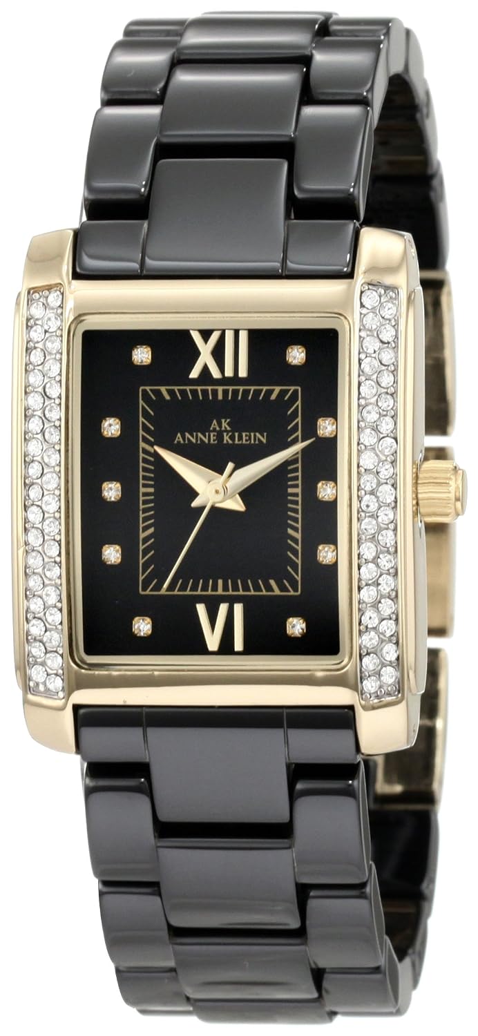 AK Anne Klein Women’s 10/9922BKBK Swarovski Crystal Accented Gold-Tone Black Ceramic Bracelet Watch