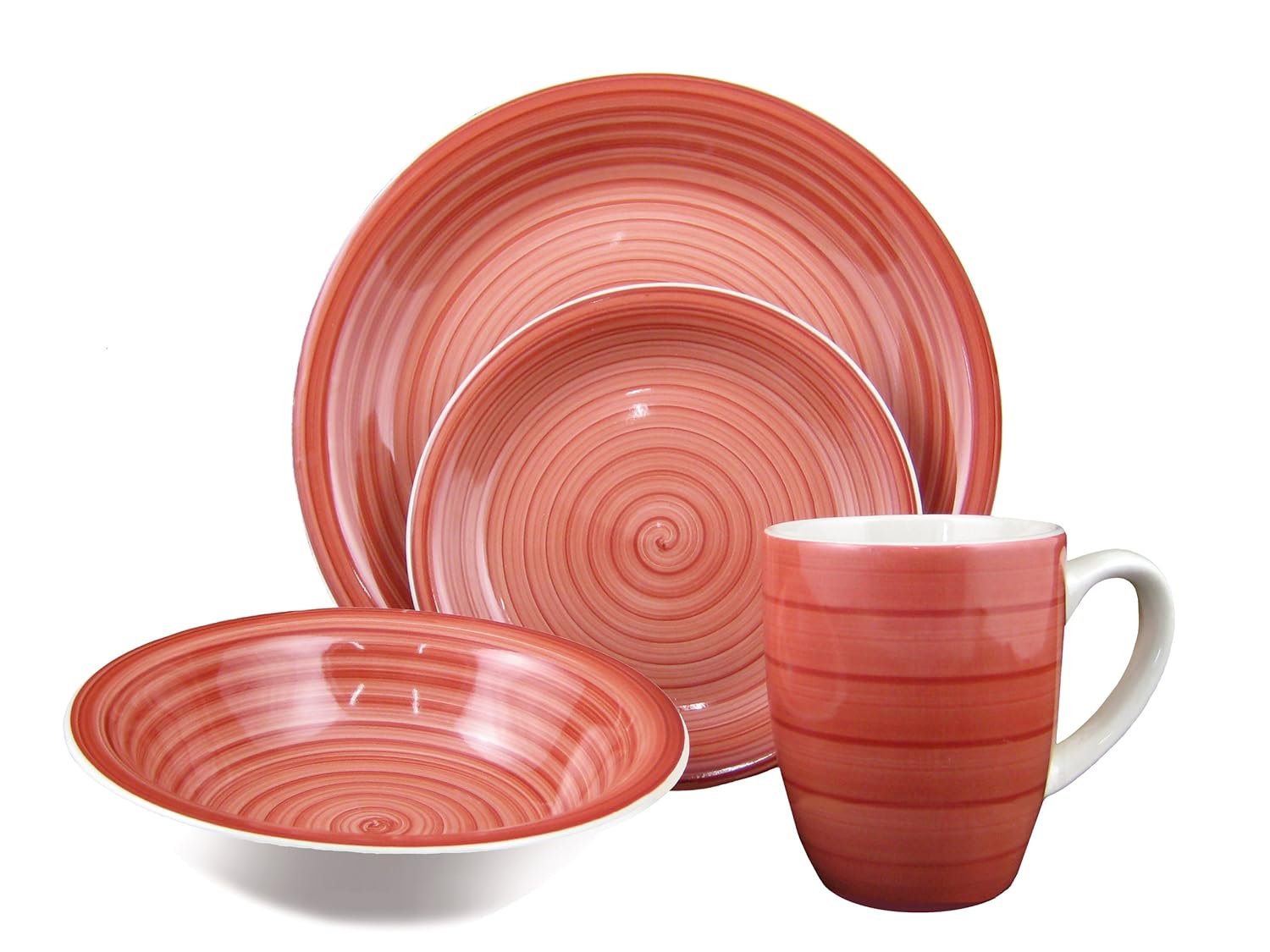 Home Trends 16 Piece Stoneware Set Dinner Salad Plates Bowls Mugs Red