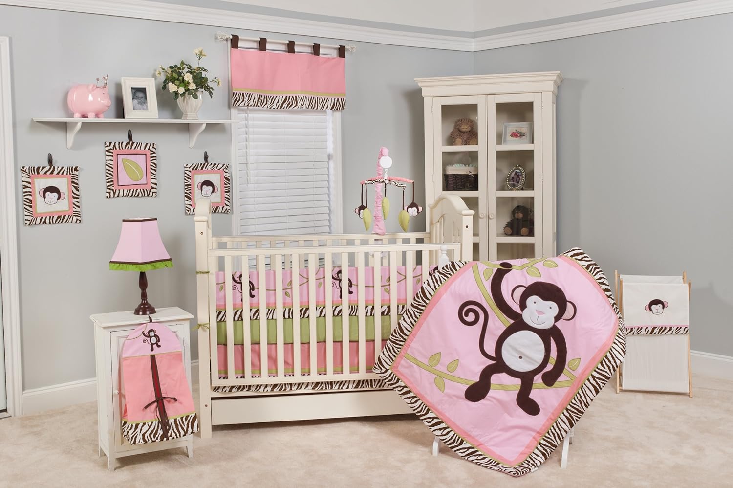 pink monkey crib bedding sets