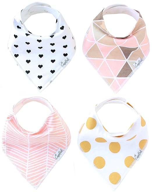 Baby Bandana Drool Bibs for Girl Blush 4 Pack of Absorbent Cotton Bibs