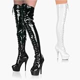 KISS-3023, 6 Stiletto Heel Lace-Up Platform Thigh High Boot, Sizes 5-14, by Pleaser USA