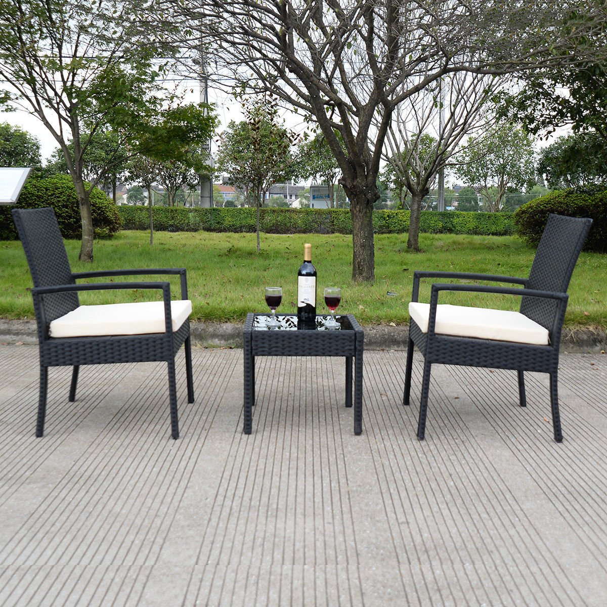 Tangkula 3 PCS Outdoor Rattan Patio Furniture Set Backyard Garden