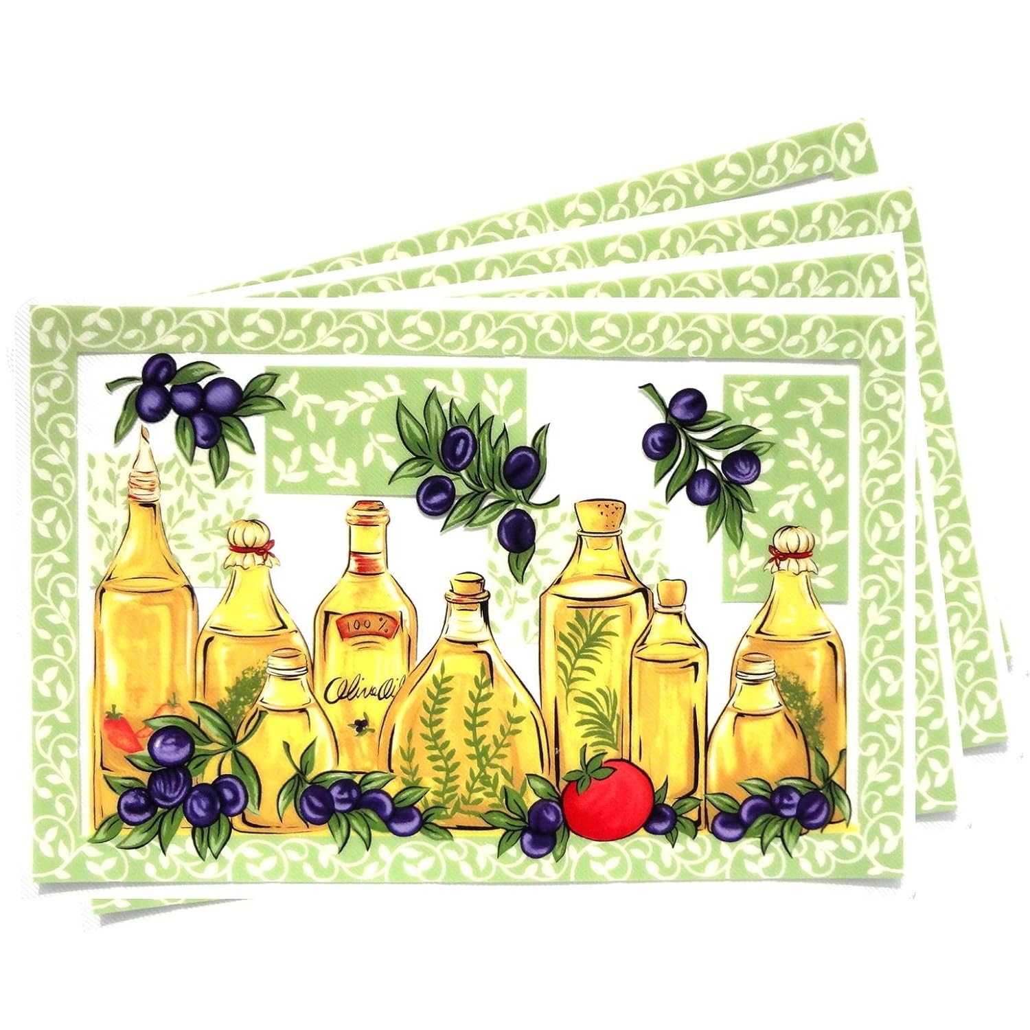 Easy to Clean Anti-skid Vinyl Plastic Placemats Italian Oil Scene Set of 4