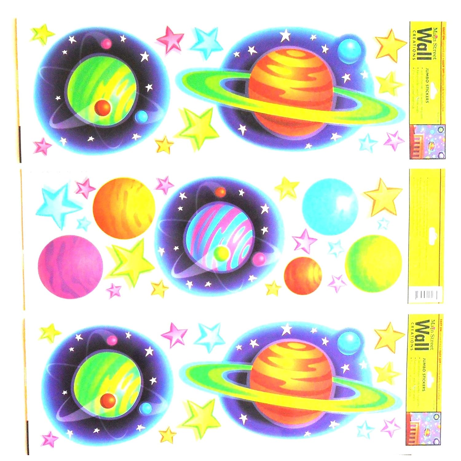 Wall Stickers for Kids or Adults Art Applique Set of 3 Colorful Planets Sticker Sets