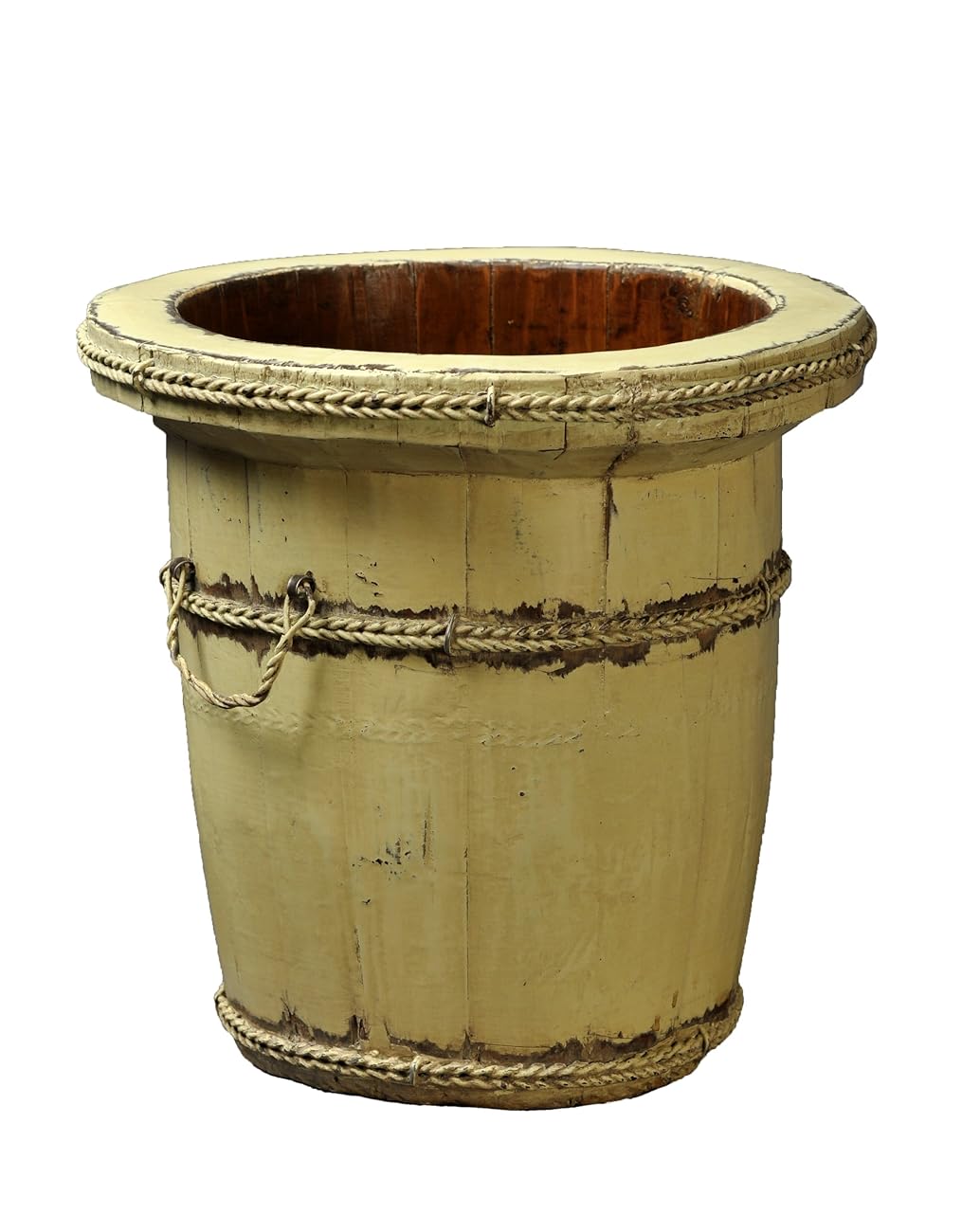 Antique Revival Wooden Planter Bucket, Butter Finish