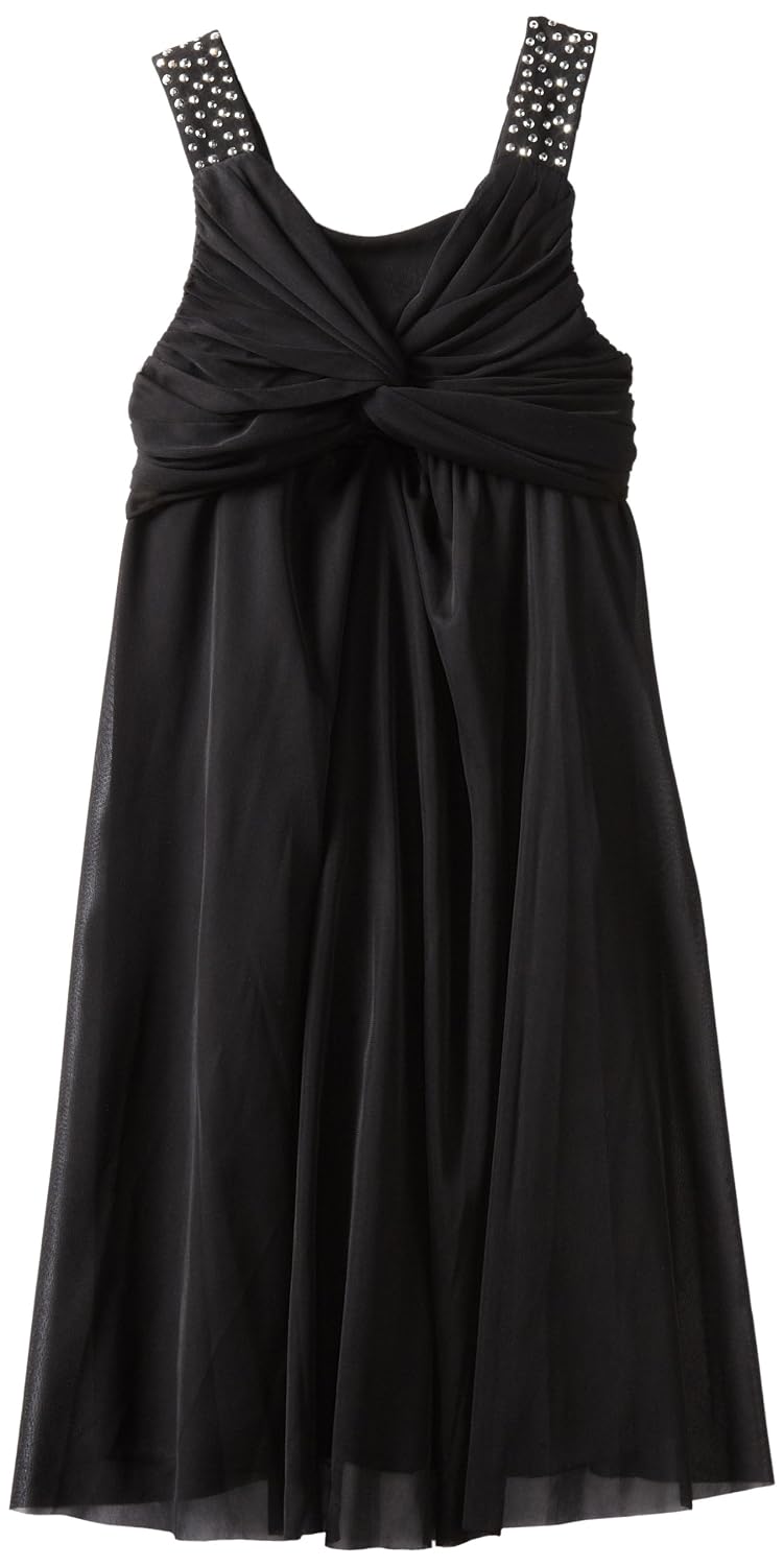 Emily West Girls 7-16 Chiffon Dress with Rhinestone Straps, Black, 16 $26.40