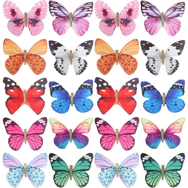 20 Pieces Assorted Colors Pack Glitter 90s Butterfly Hair Clips