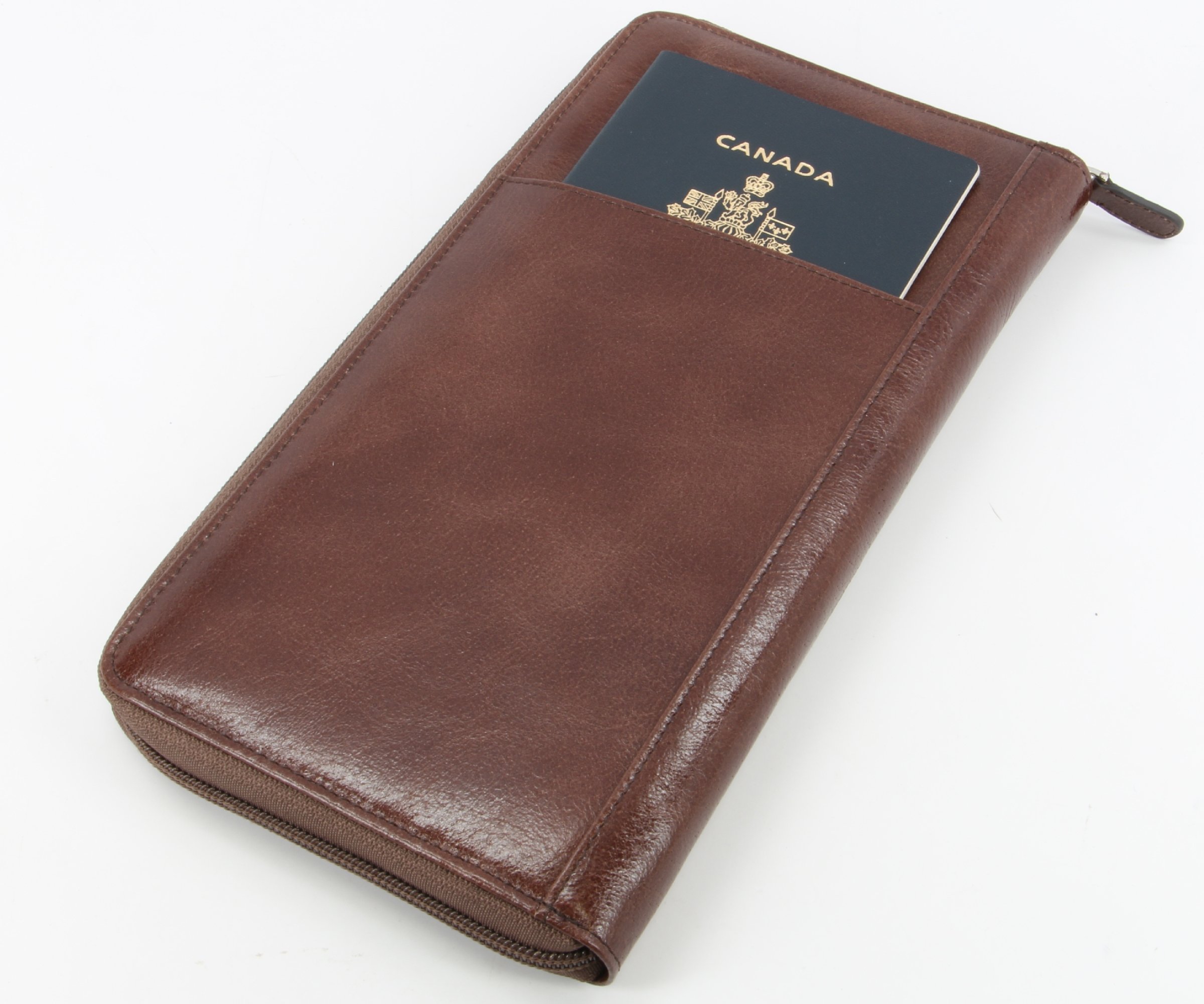 myBitti ZipAround Passport Wallet Executive Boarding Pass Holder Brown