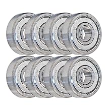 VXB 608 ZZ Skateboard Bearings, Double Shielded, Silver (Pack of 8)