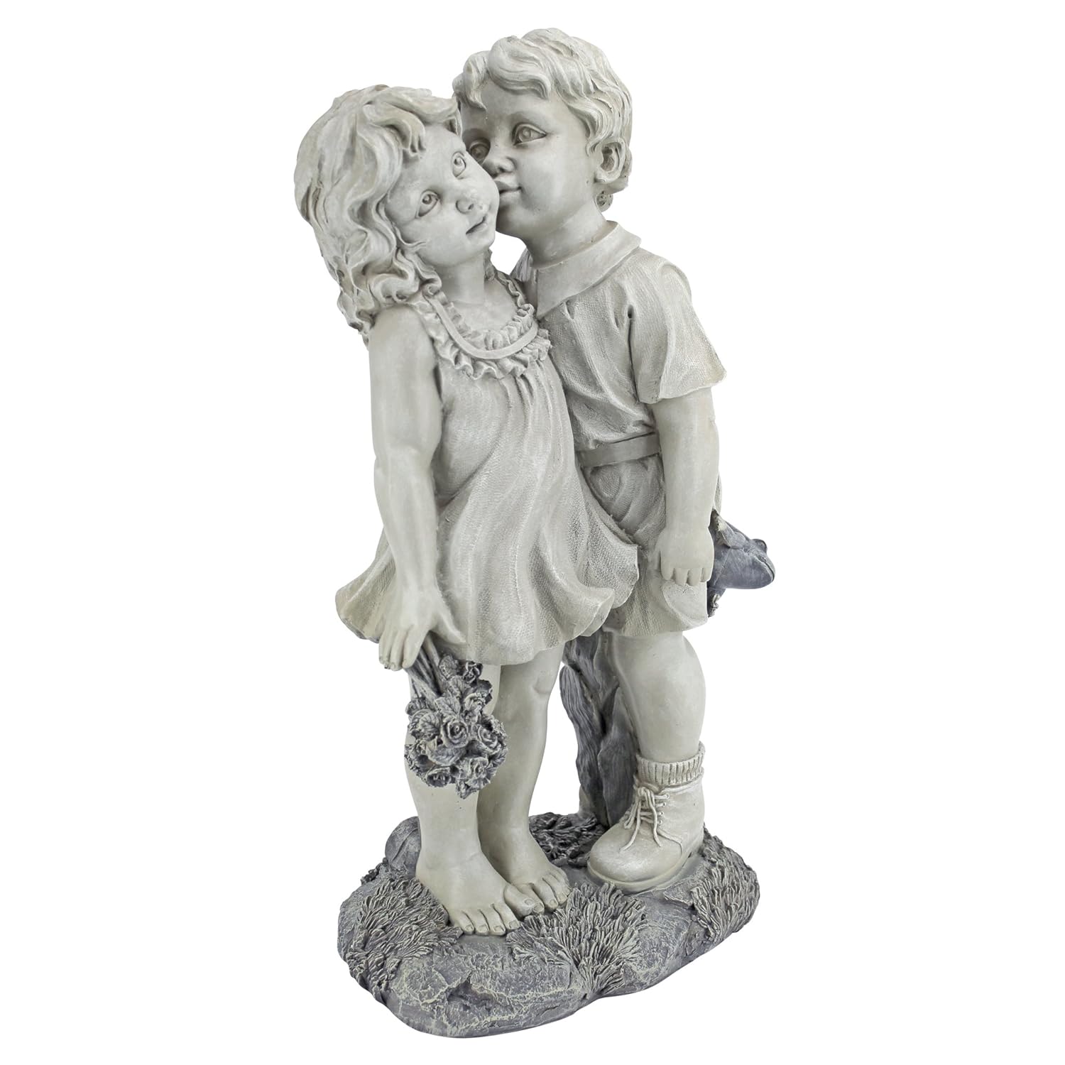 Boy and girl statue for garden sitting, kissing, playing and reading