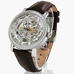 Auguste Galan MECCANIX HSTS Mens Mechanical "Skeleton" Watch with Brown Strap. Model: AG-0818