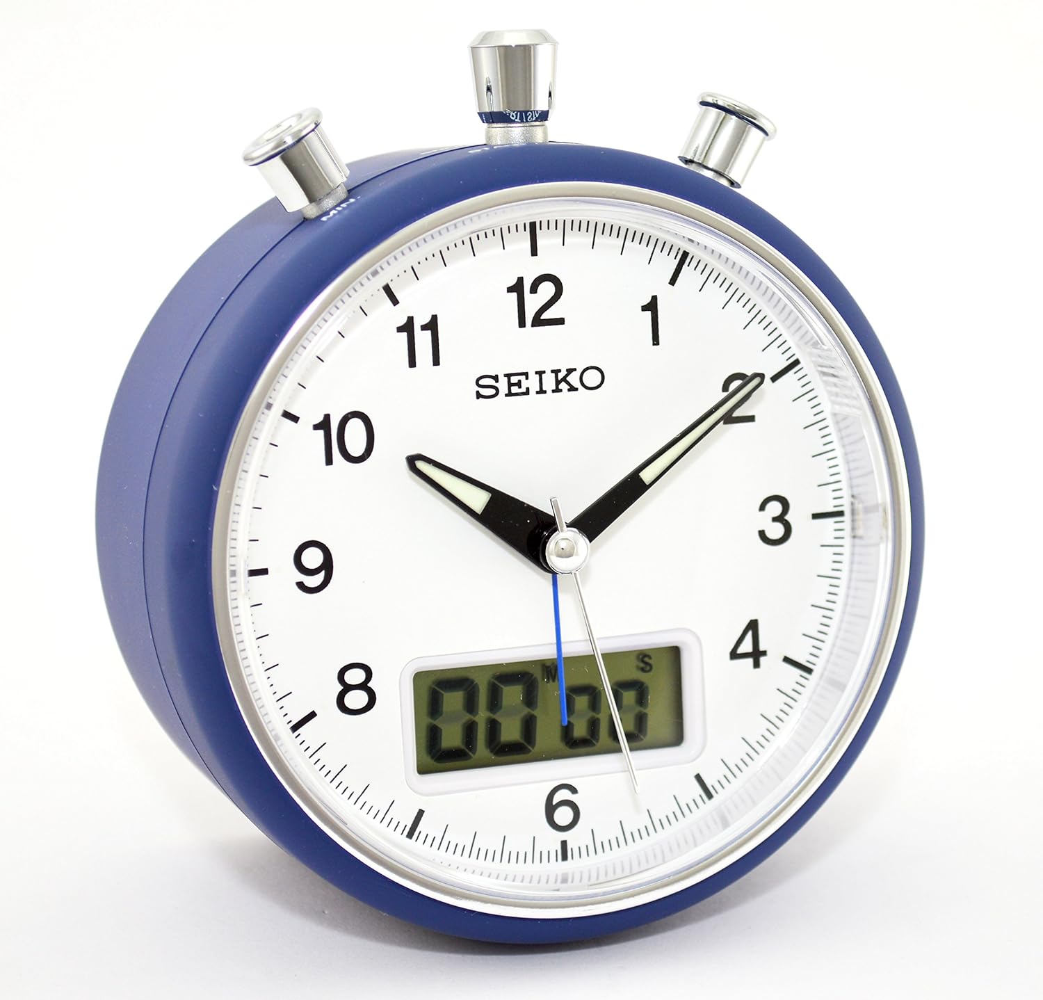 SEIKO Metallic Blue Alarm Clock, With Stopwatch and Countdown Timer