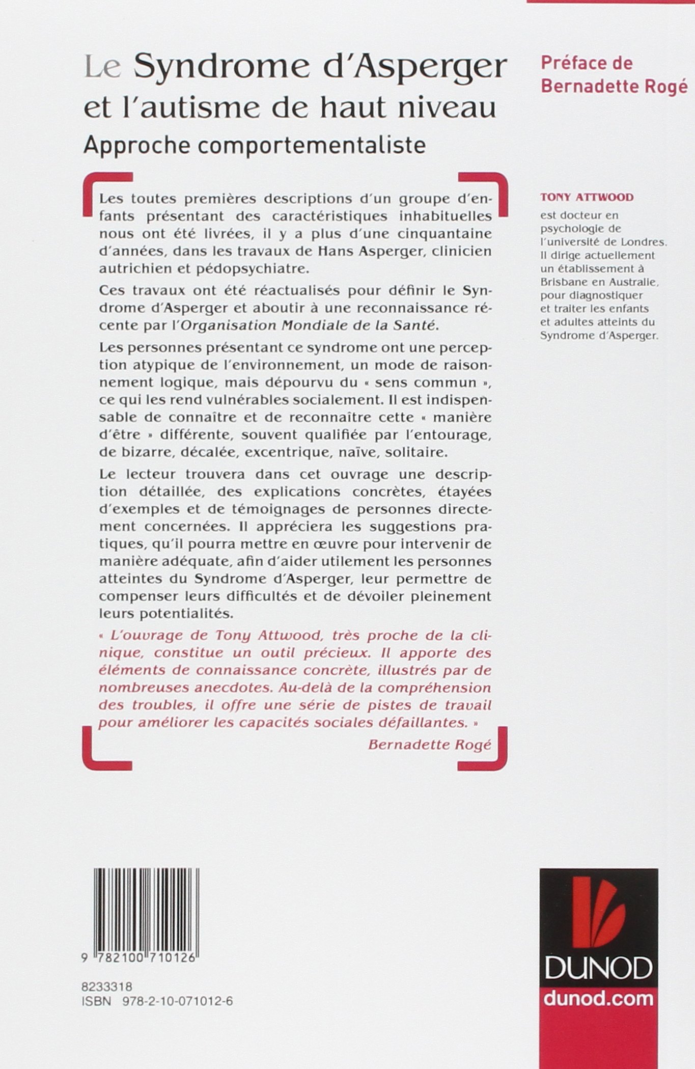 Le Syndrome d’ Asperger et l’autisme de haut niveau Approche comportementaliste - Verso