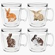 Rabbits 12 oz Insulated Coffee Mug Set, Clear (4 designs)