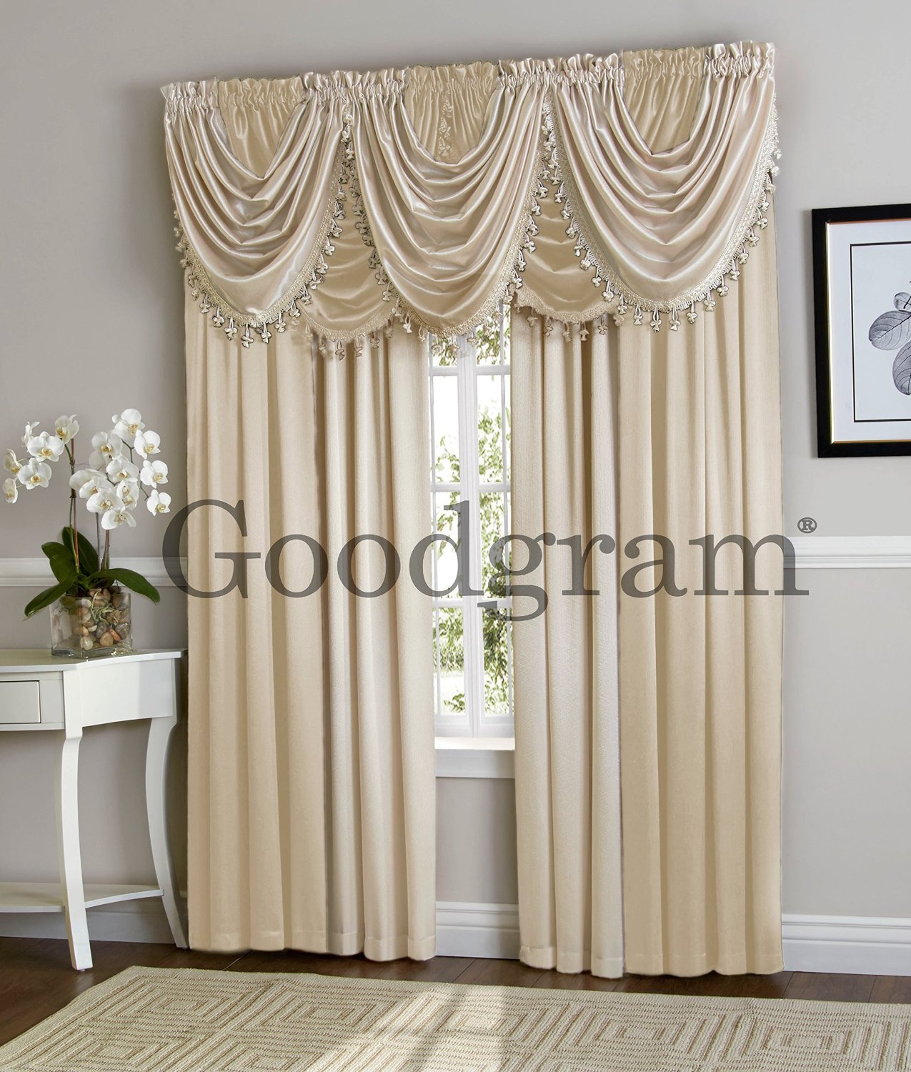 Hilton Curtain Waterfall Fringed Single Valance Only Window Treatments