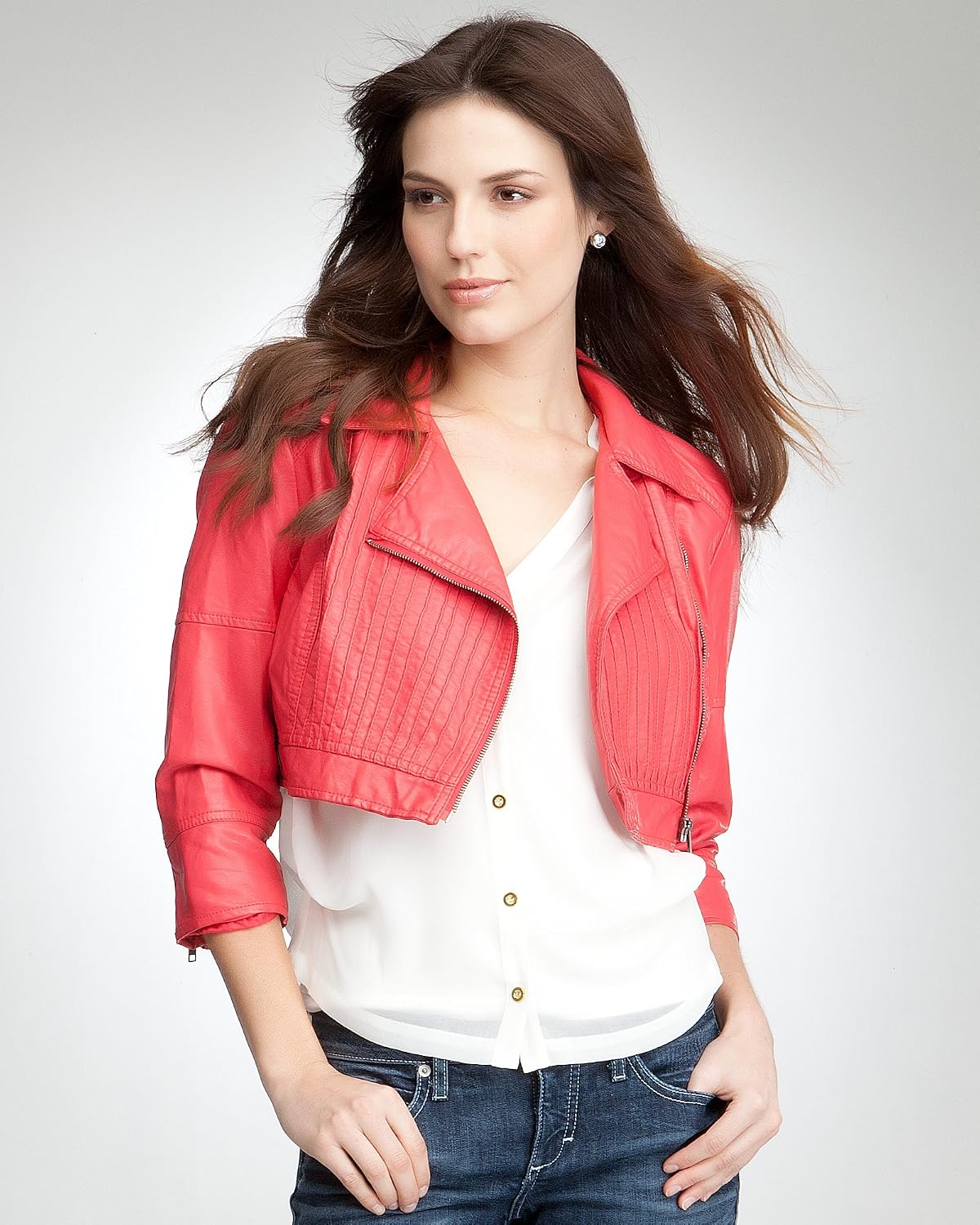 bebe Pintuck Crop Moto Jacket