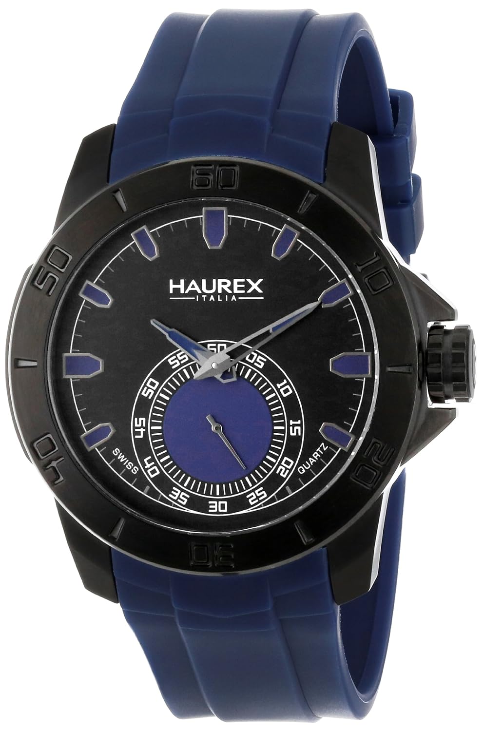 Haurex Italy Men's 3N503UBB Acros Black Ion-Plated Coated Stainless Steel Blue Rubber Strap Watch