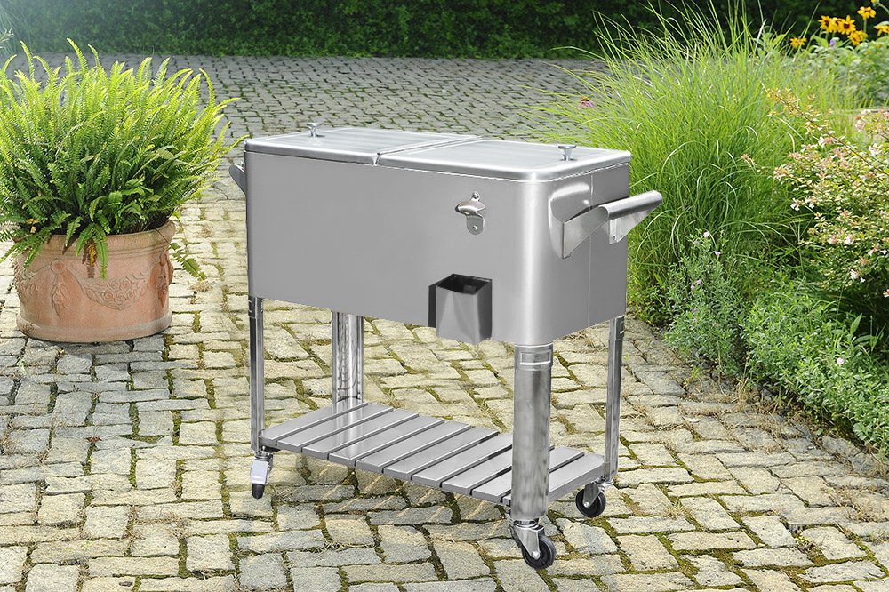 Sunjoy 80Qt Stainless Steel Patio Cooler with Shelf