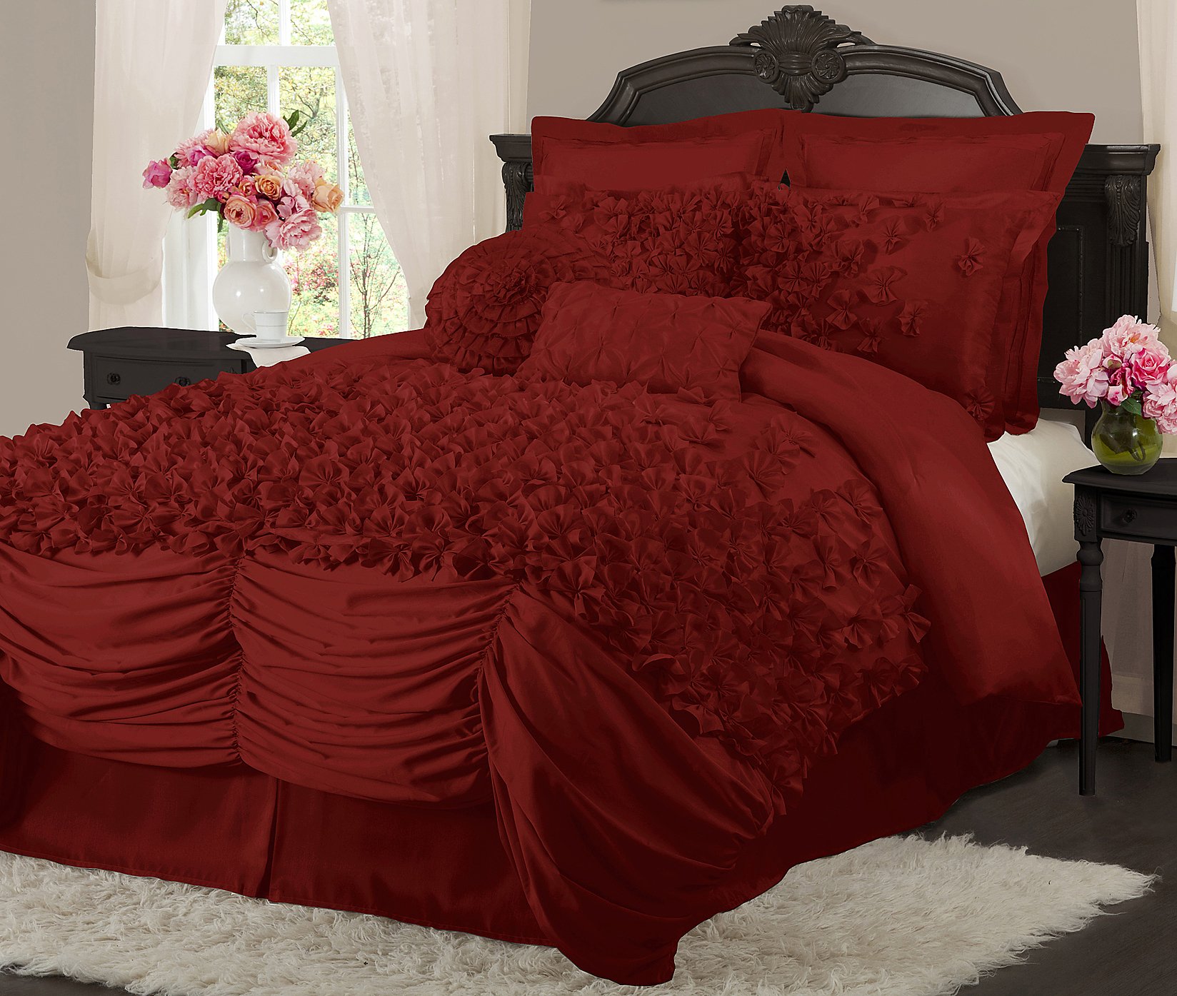 Lush Decor Lucia 4Piece Comforter Set King Red eBay