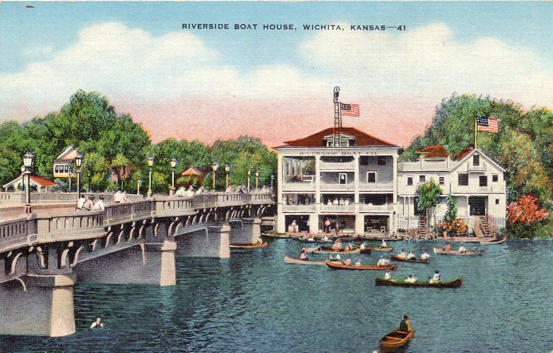 Amazon.com : 1940s Vintage Postcard Riverside Boat House - Wichita ...