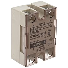 Omron G3NA-205B-DC5-24 Solid State Relay, Zero Cross Function, Yellow Indicator, Photocoupler Isolation, 5 A Rated Load Current, 24 to 240 VAC Rated Load Voltage, 5 to 24 VDC Input Voltage