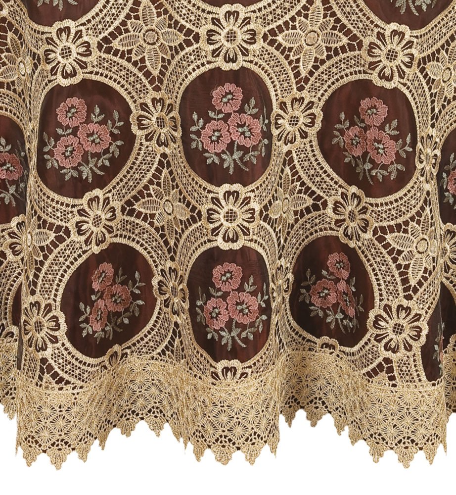 Vintage Elegant Beige Round Lace Tablecloth Linen Embroidered Flower