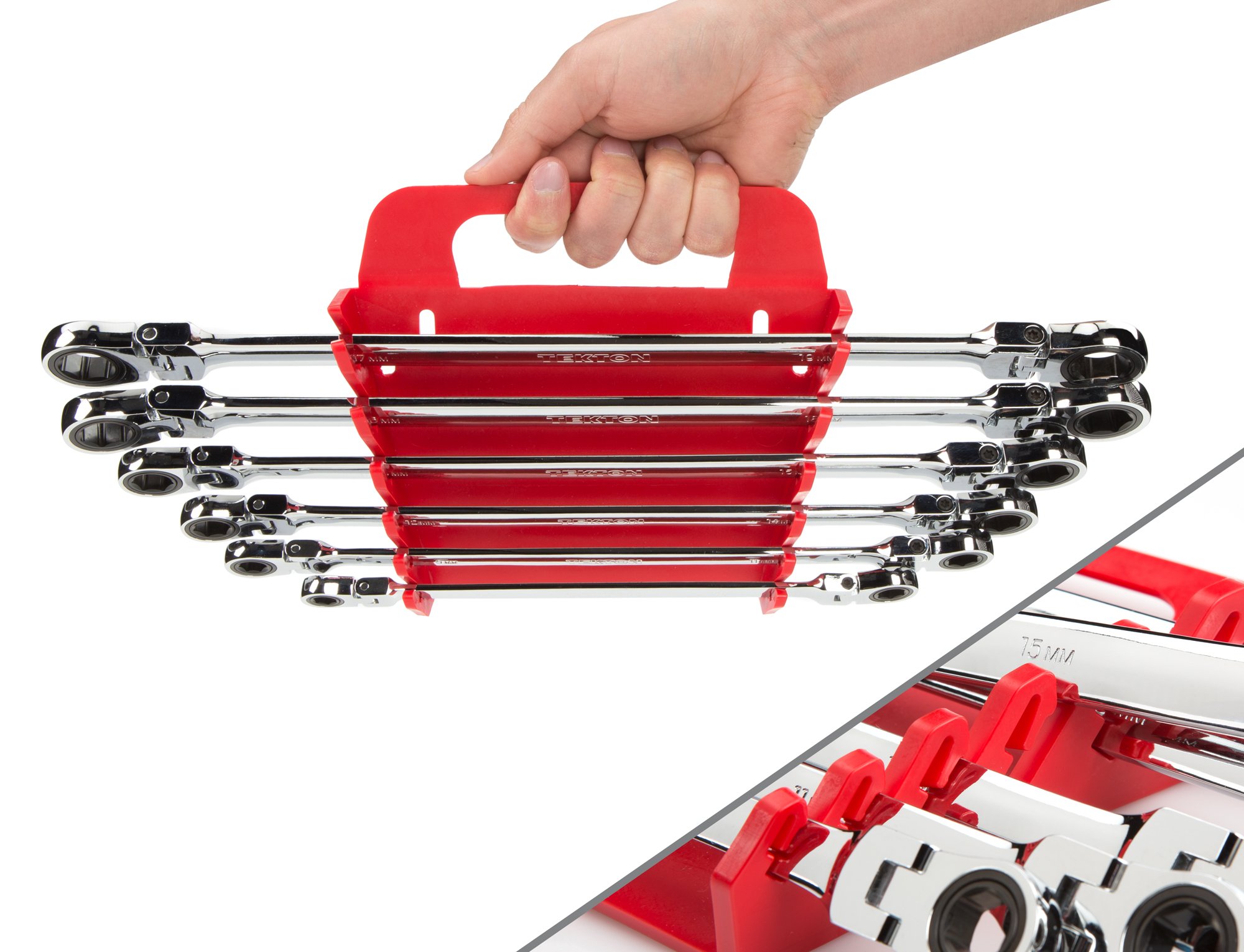 TEKTON WRN77164 Extra Long FlexHead Ratcheting Box End Wrench Set with