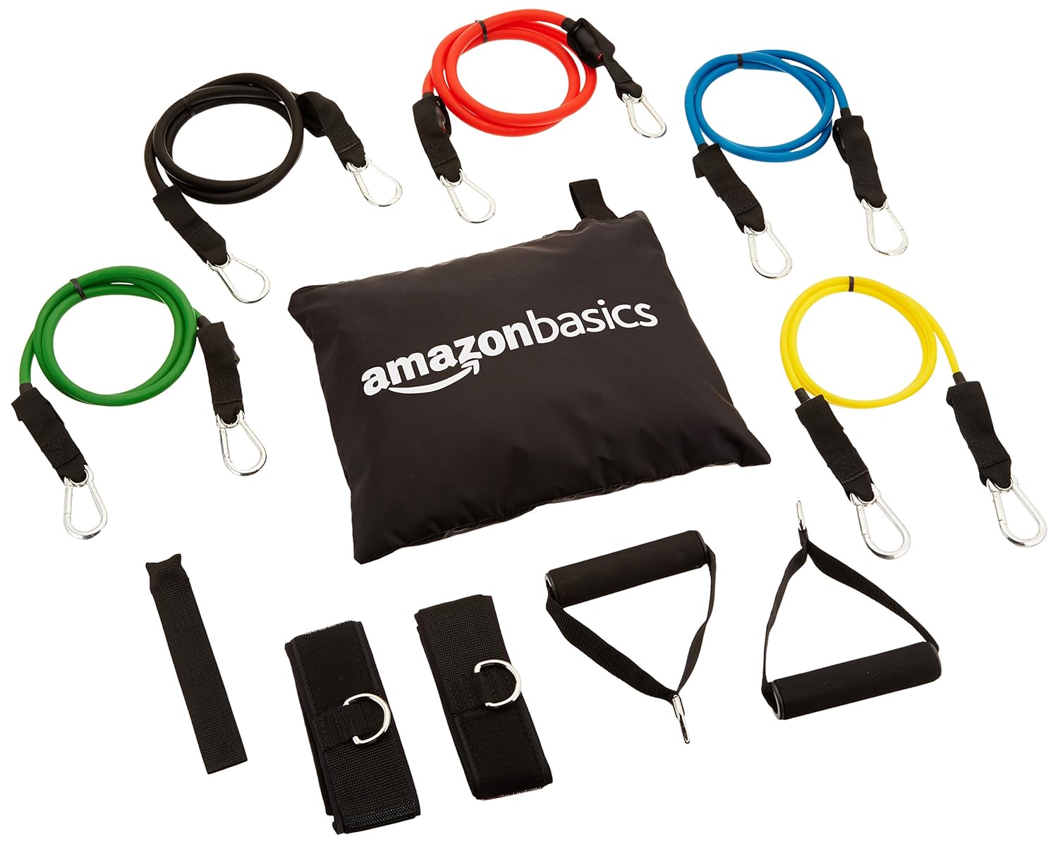 AmazonBasics Resistance Band Set with 5 Bands and Carrying Case