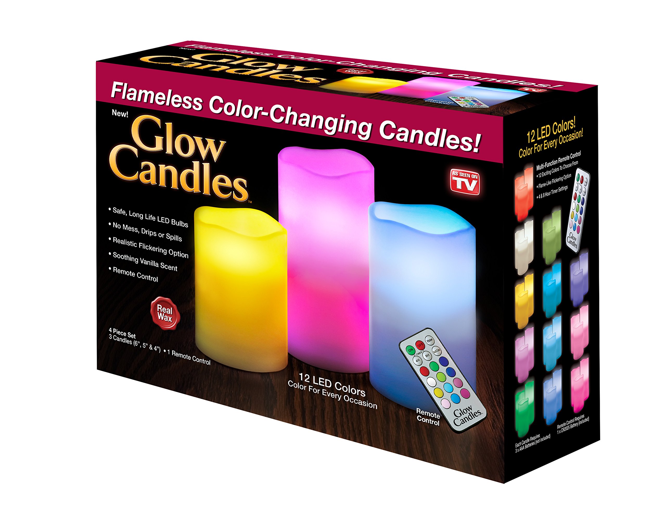 Glow Candles Flameless ColorChanging Candles, 3 Batteryoperated LED